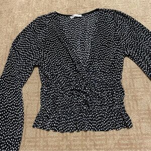 {Zara} Polka Dot V-Neck Pleated Blouse ~ Size Small